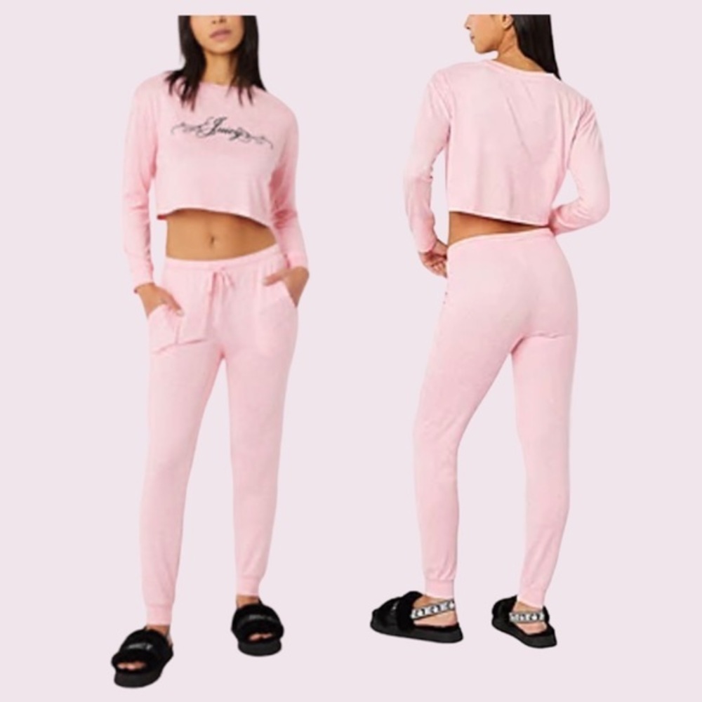 Juicy Couture Pink Cropped Top & Jogger Pajama Set
